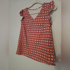 Retro Medium Red and White Patterned Women's Blouse